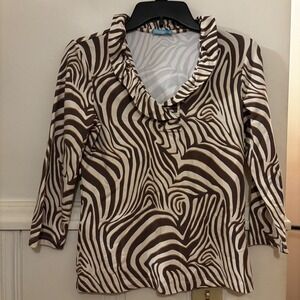 J. McLaughlin Women's Durham Ruffle Top‎ XS Zebra Stripe Brown White